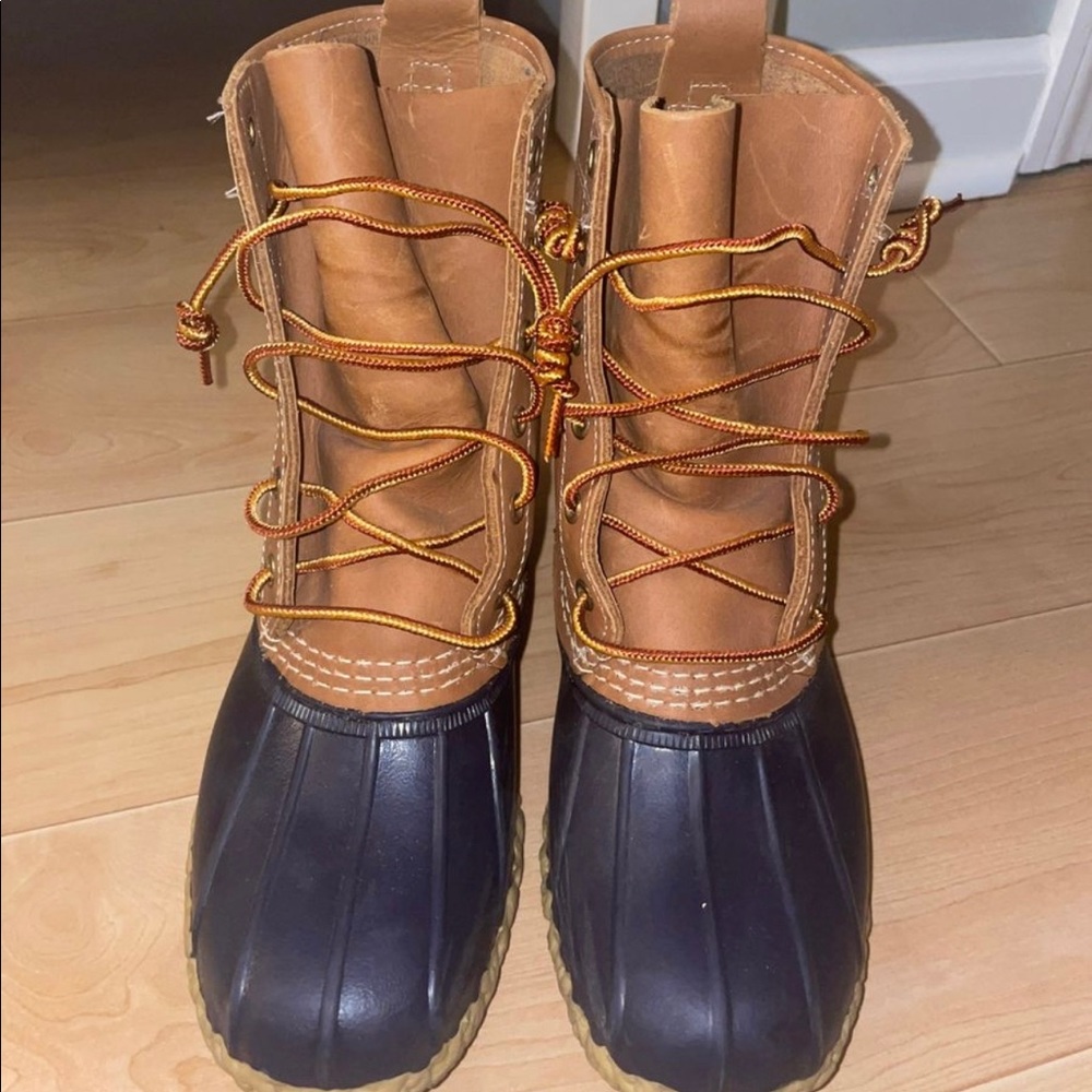 Navy and tan LL bean boots
